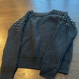 Aqua Black Knit Sweater with silver pearls